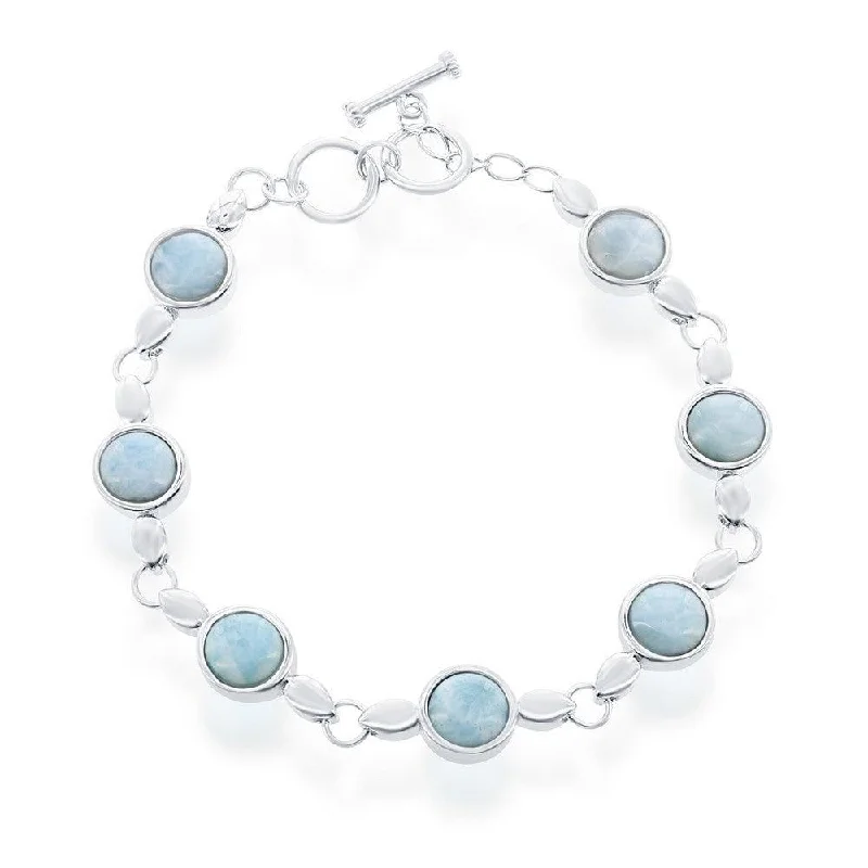 Best bangle bracelets with durable enamel finishes for long-lasting wear and vibrant colors-Sterling Silver Round Bezel-Set Larimar Linked Toggle Bracelet