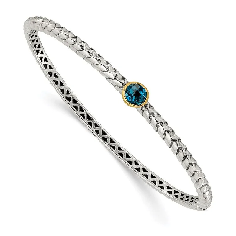 Best bangle bracelets with solid gold for an elegant and luxurious design-Sterling Silver w/14k London Blue Topaz Bangle