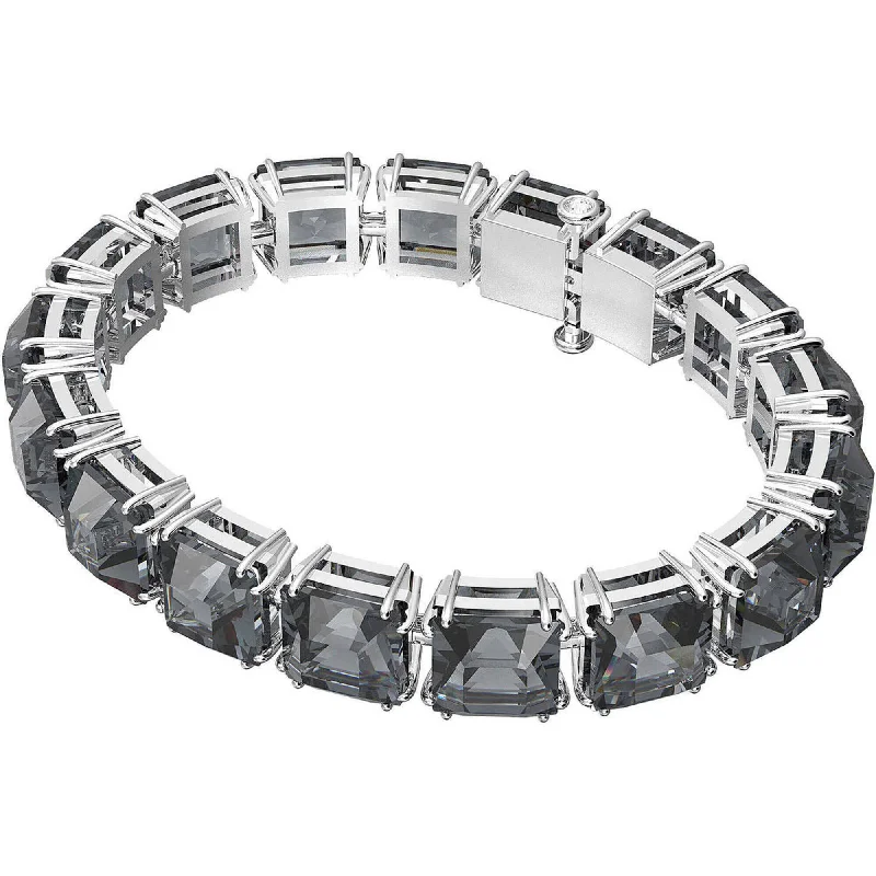 Elegant bangle bracelets with diamond-cut designs for added sparkle and elegance-Swarovski Unisex Bracelet - Millenia Grey Crystals with Ruthenium Plated | 5612682