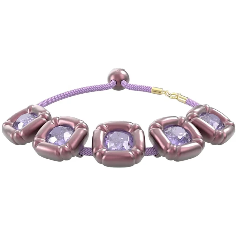 Wide bangle bracelets with modern geometric patterns for a bold fashion statement-Swarovski Women's Bracelet - Dulcis Rose Gold Tone Cushion Cut Purple Stone | 5613731