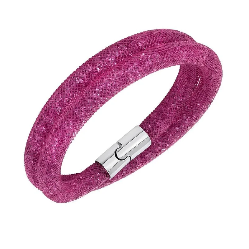 Bold bangle bracelets with textured finishes for a dynamic and modern style-Swarovski Women's Bracelet - Stardust 15-3/4" Inch Fuchsia Double Wrap | 5089833