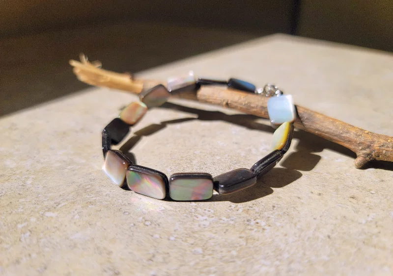 Oversized bangle bracelets with unique textures for a statement-making accessory-Abalone Stream Bracelet