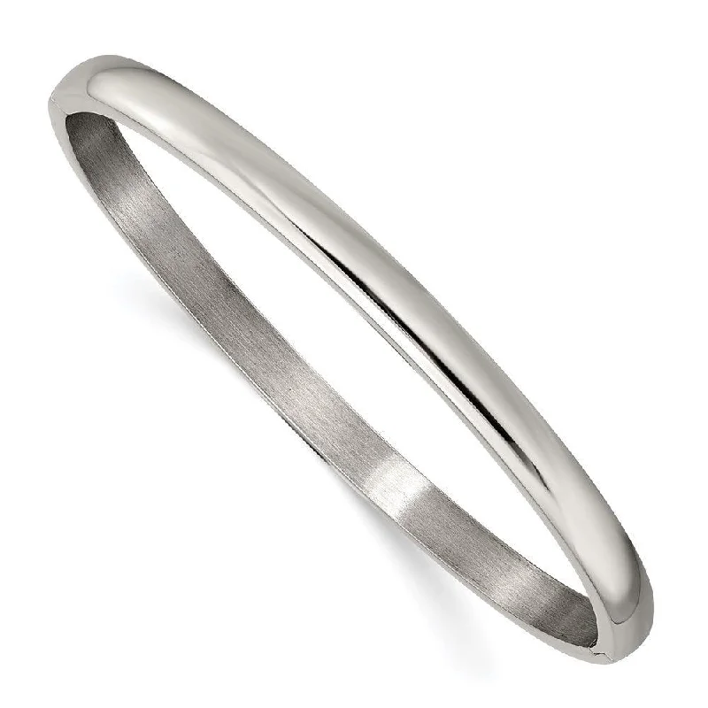 Bangle bracelets with polished marble inlays for a chic and trendy appearance-Titanium Polished 5mm Hinged Bangle