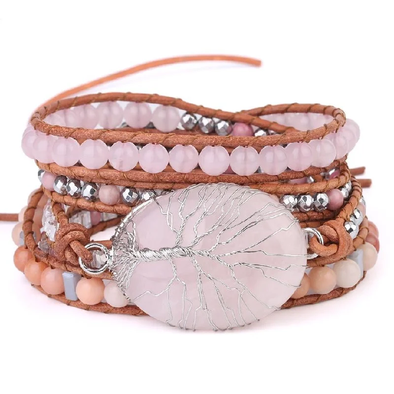 Best bangle bracelets with pearls and crystals for a glamorous and sophisticated look-Tree of Life Rose Quartz Bracelet