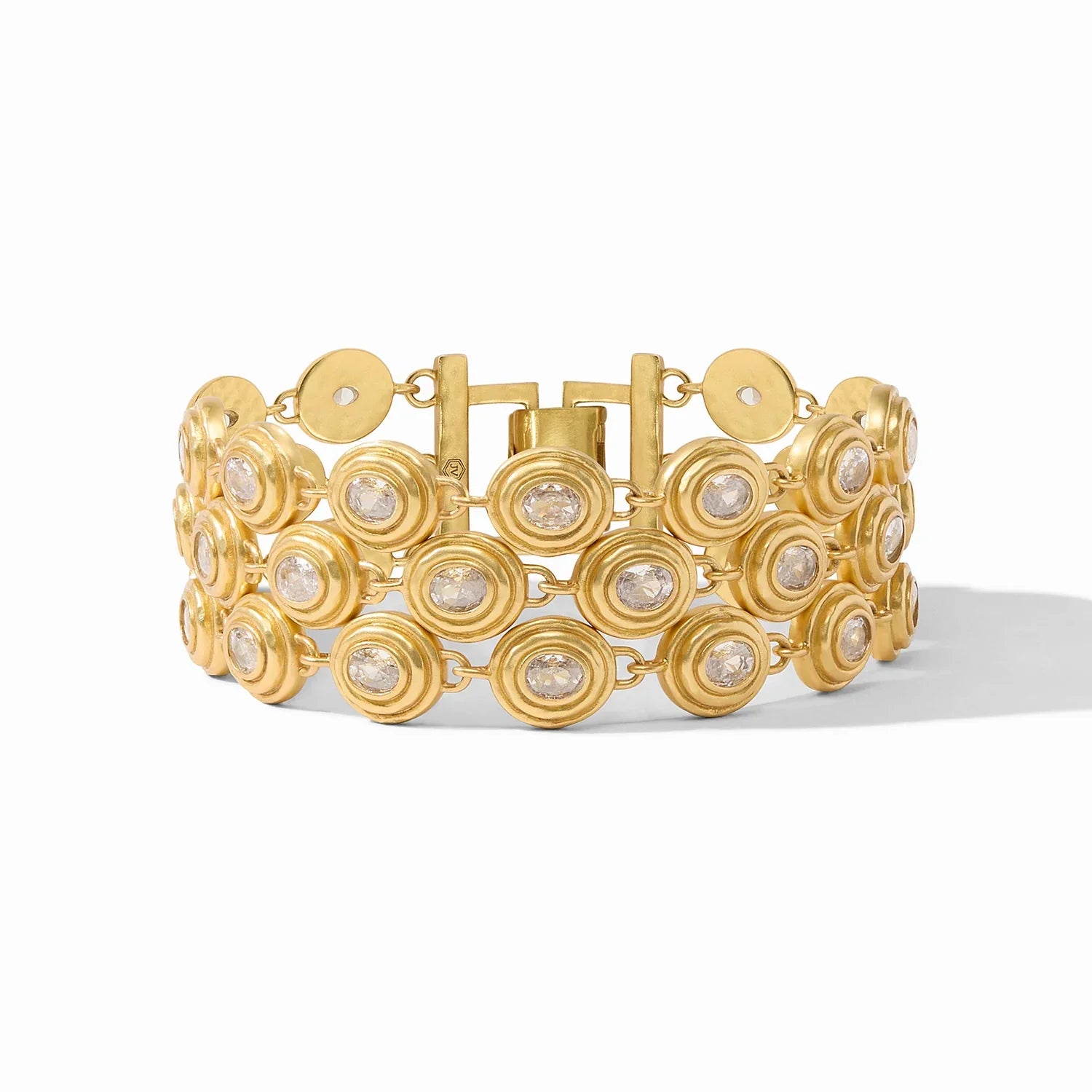 Bold bangle bracelets with textured finishes for a dynamic and modern style-Tudor Triple Row Bracelet in Clear Crystal