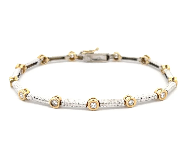 Customizable bangle bracelets with initials for a personalized, meaningful gift-Two Toned Diamond Bracelet in 14k Gold