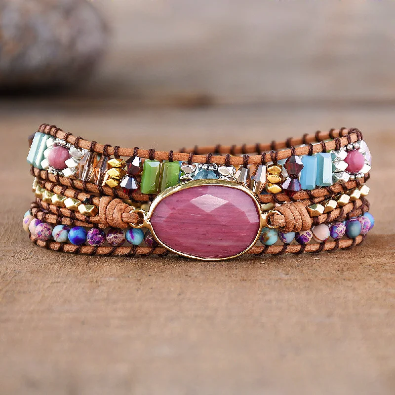 Elegant bangle bracelets with diamonds for a luxurious and sparkling accessory-Unconditional Love Rhodochrosite Wrap Bracelet