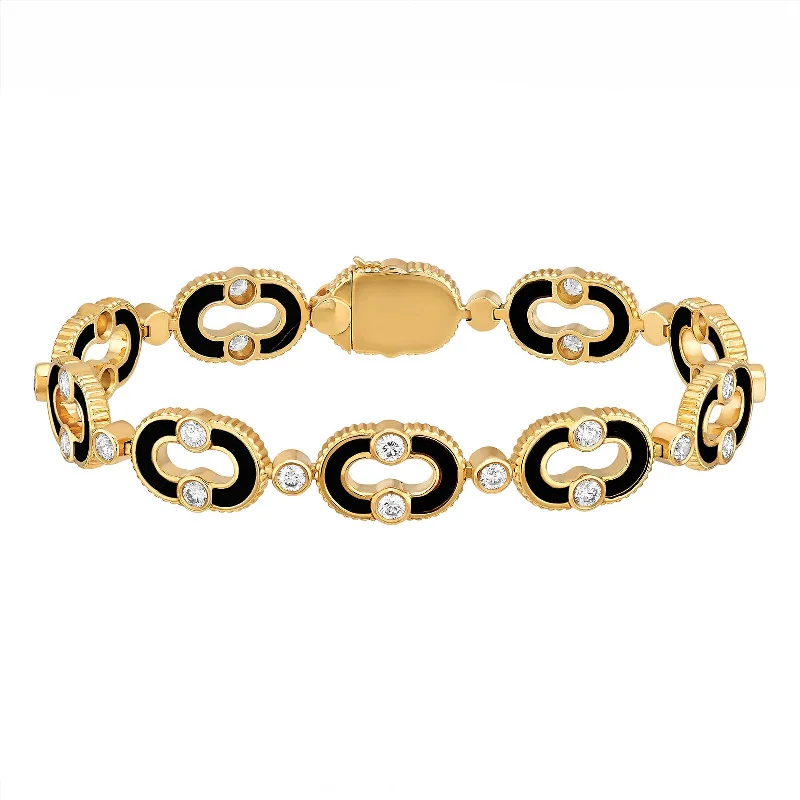 Best bangle bracelets with enamel detailing for a colorful and unique design-Magnetic Enchainé Bracelet -  Onyx and Diamond