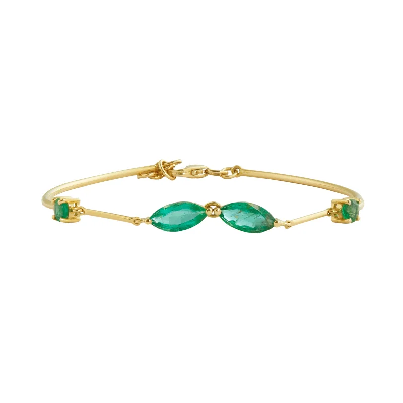 Best bangle bracelets with silver-plated finishes for an affordable and stylish accessory-Emerald Marquise Duo Bracelet